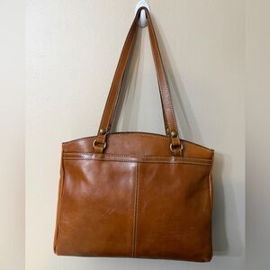 Patricia Nash Poppy Tote Shoulder Bag, 100% Italian Leather, Tan, Top Zip